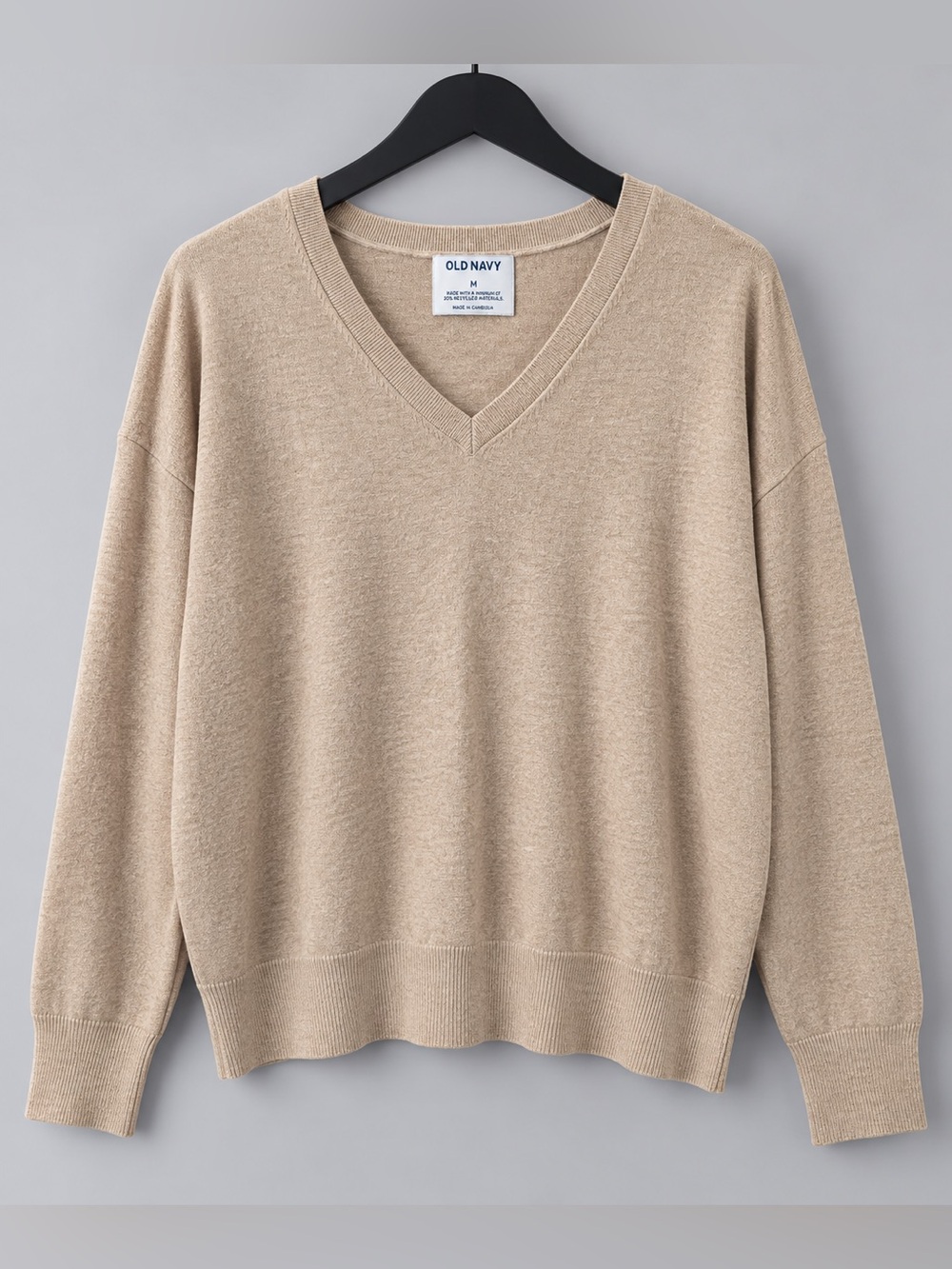 Old Navy Oatmeal V-Neck Relaxed Pullover Sweater Size M